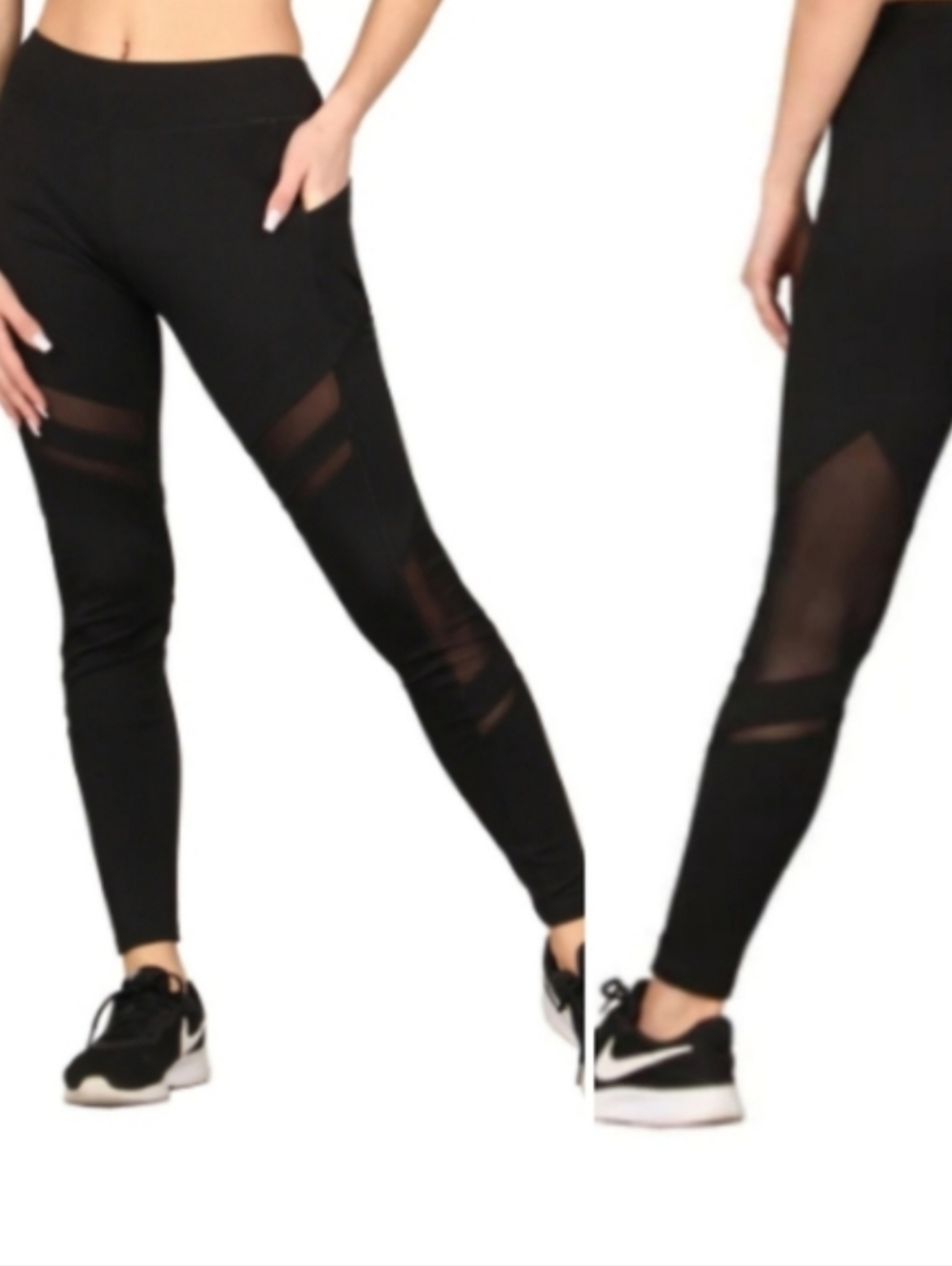 Lildy Sport High Rise Leggings Mesh Cutouts Moisture Wicking Pockets Athleisure
